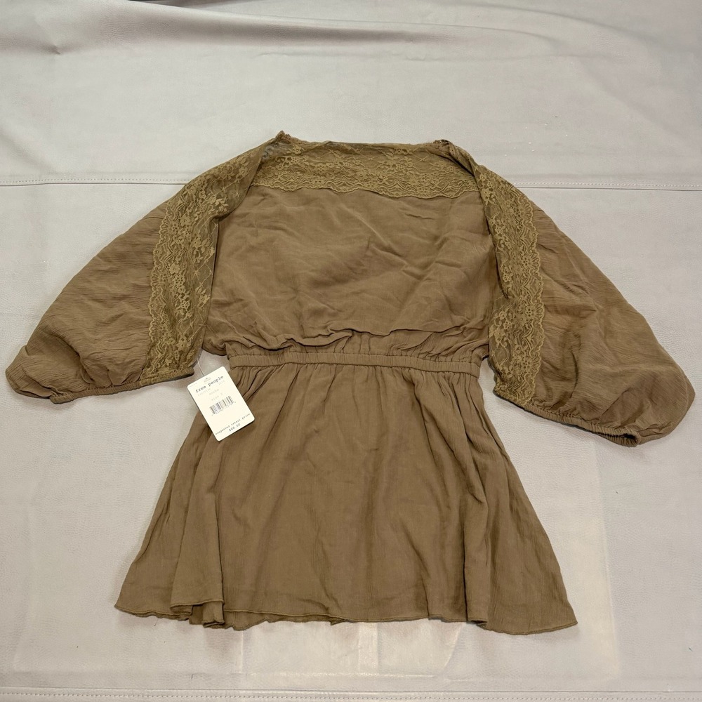 NEW Free People High Neck Mocha Brown Tunic F460T146 Women Preppy Minimal S-5366